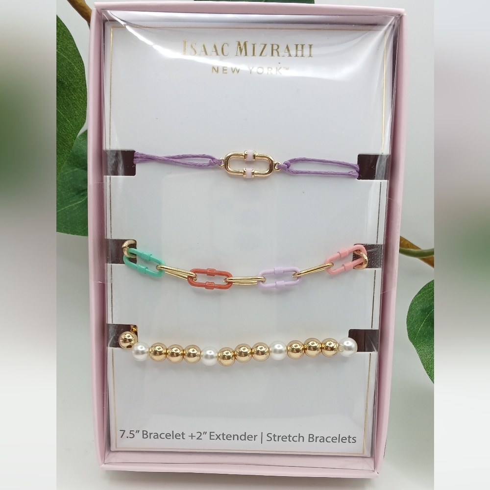 Gift Box Set Isaac Mizrahi Multicolor & Pearl Stretch Bracelets NWT